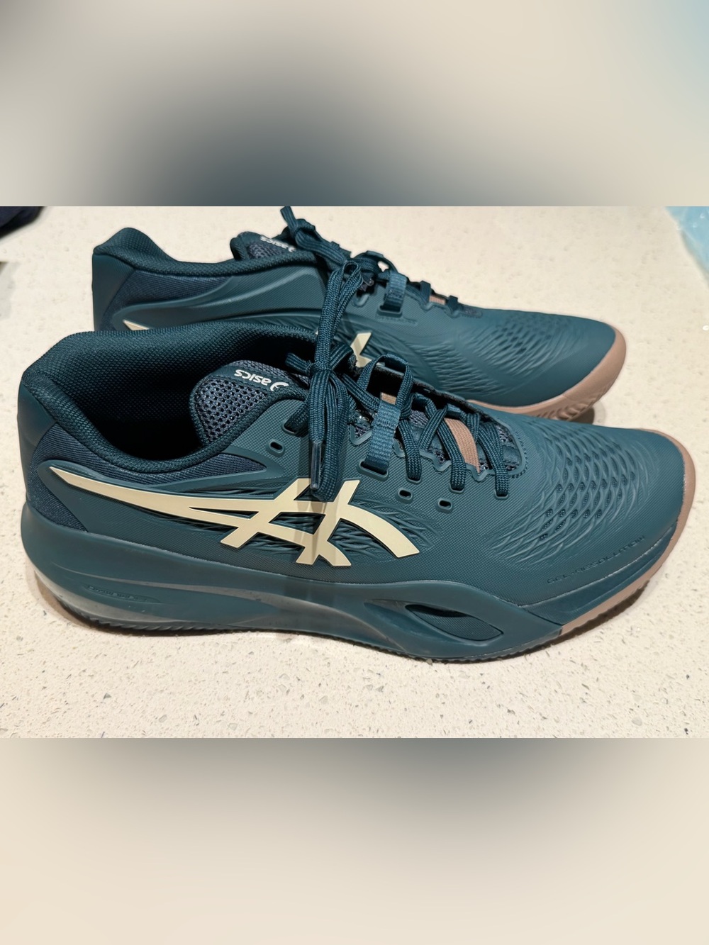 Asics Teal Athletic Running Shoes with Cream Logo Accent gel resolution sneakers